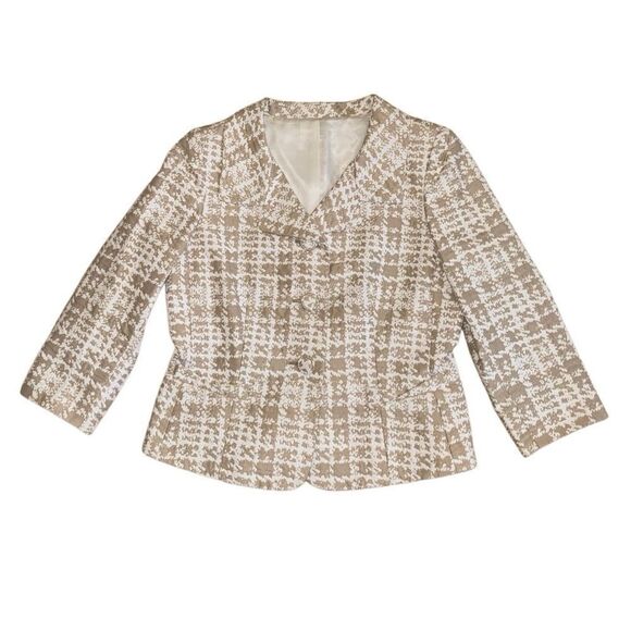 Isabella DeMarco Jacket in White and Tan Houndstooth Button Front - Size Large - Picture 1 of 6